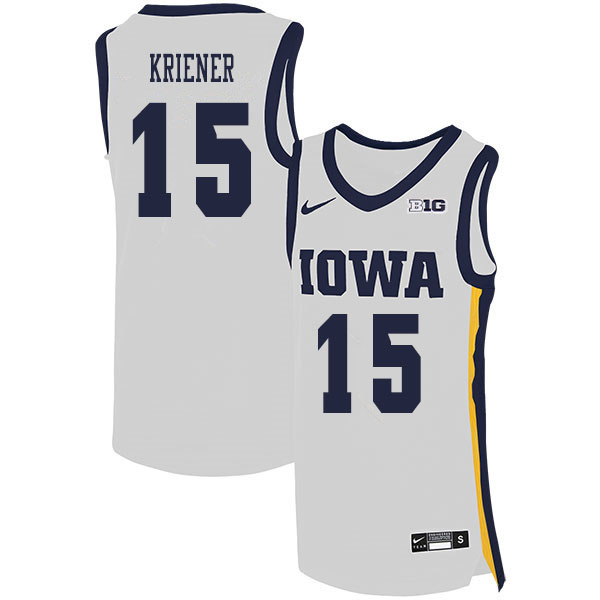 2020 Men #15 Ryan Kriener Iowa Hawkeyes College Basketball Jerseys Sale-White